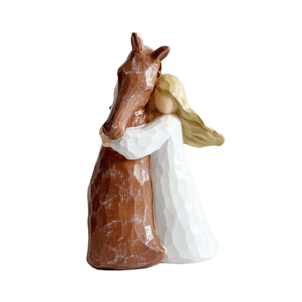 Cross-border Resin Figurine: Girl Hugging Horse Angel Statue - Home Decor Desktop Small Handicraft.