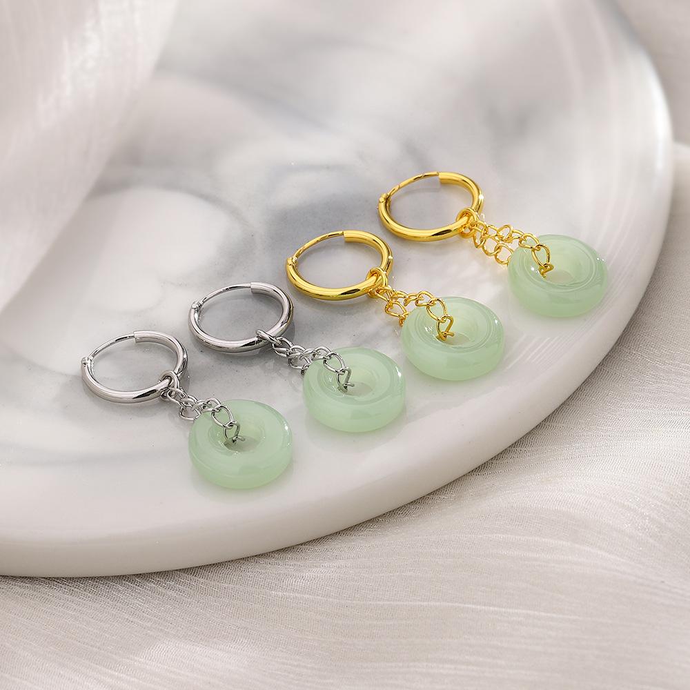 Antique Imitation Hetian Jade Chain Ear Buckle,  Genderless Earrings, Retro Safety Buckle, Niche Design, Classical Earrings.