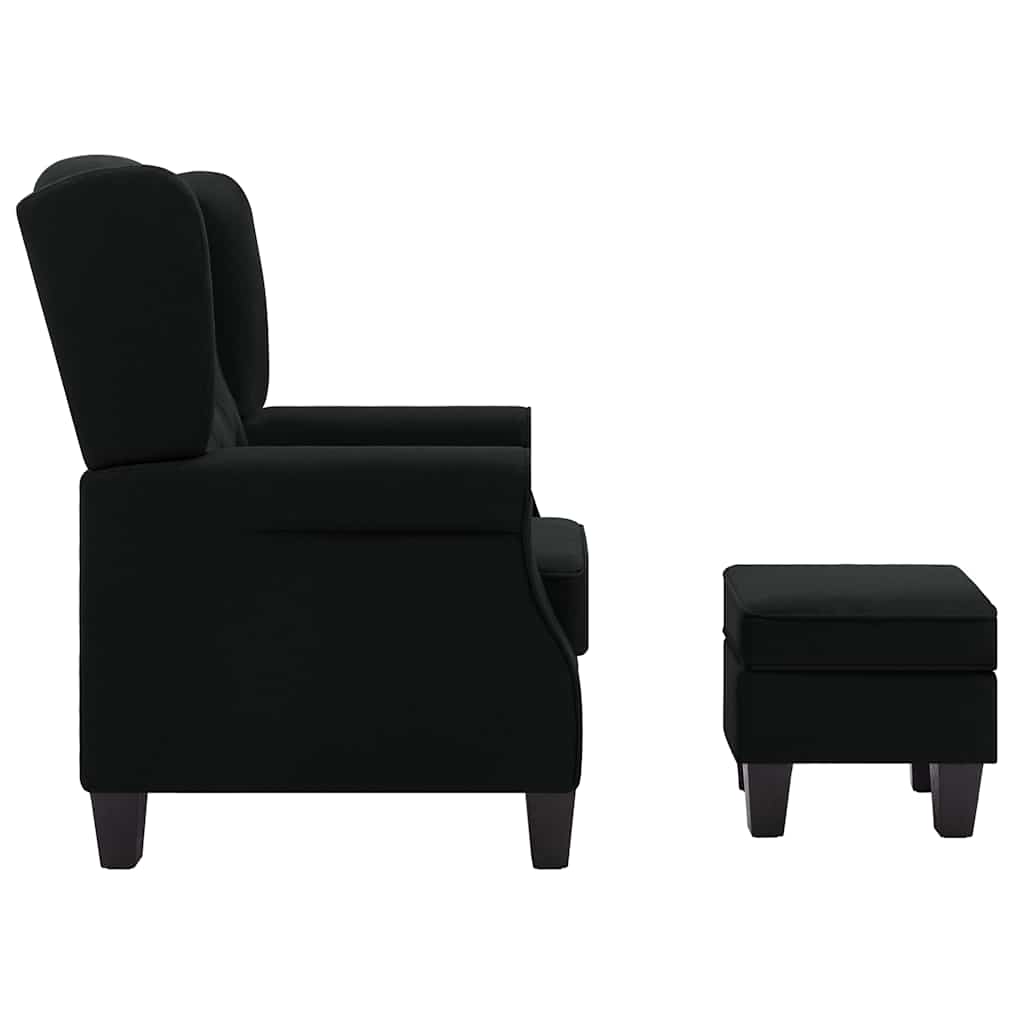 Armchair with Footstool Black Fabric