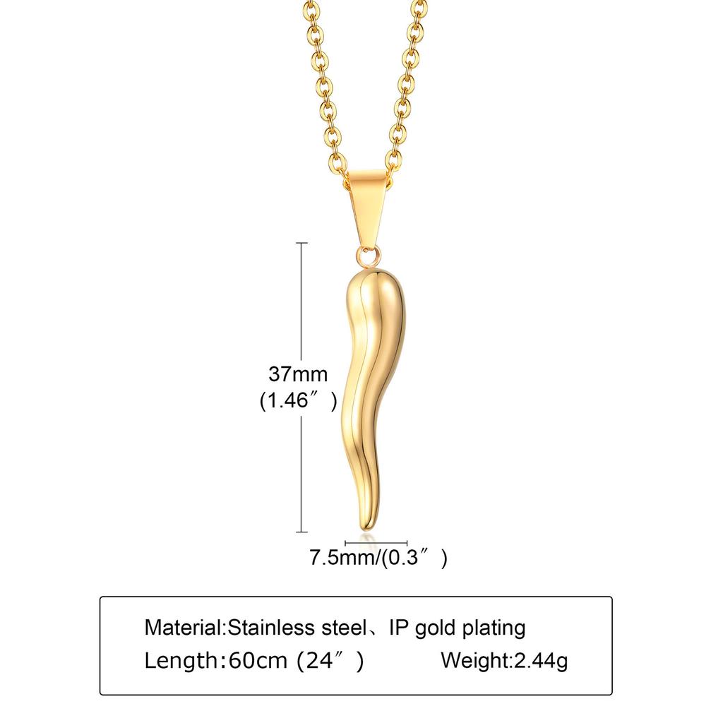Collana Corno Italiano, Collane con Ciondolo Cornetto Italiano in Acciaio Inossidabile, Gioielli Unisex per Uomo e Donna