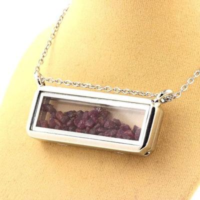 Stones and Minerals. Raw Ruby Necklace. Rectangle Model.