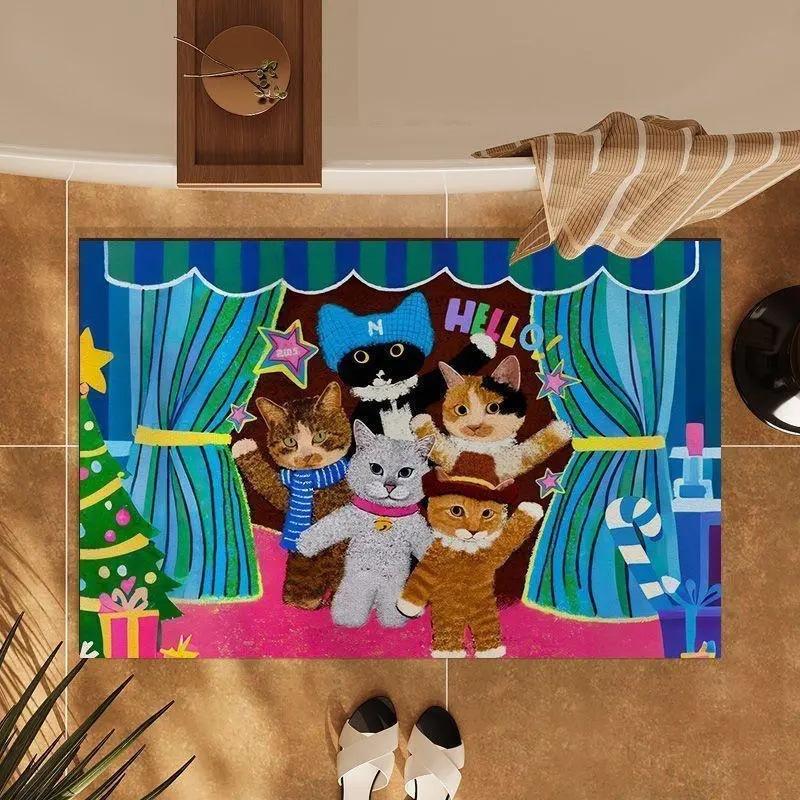 Cats Stage Party Oil Painting Art PVC Coil Doormat Cuttable Anti Slip Entrance DoorMat Dirt Sand Trapping Shoe Scraper Floor Rug