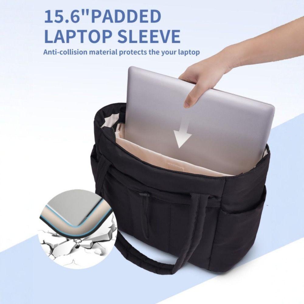 Women Lightweight Puffy Quilted Tote Bag Large Capacity Multi Pocket Soft Shoulder Handbag For Daily Use