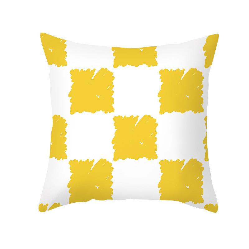 Nordic Simple Peach Leather Velvet Pillowcase Yellow and Gray Geometric Pattern Office Sofa Pillowcase