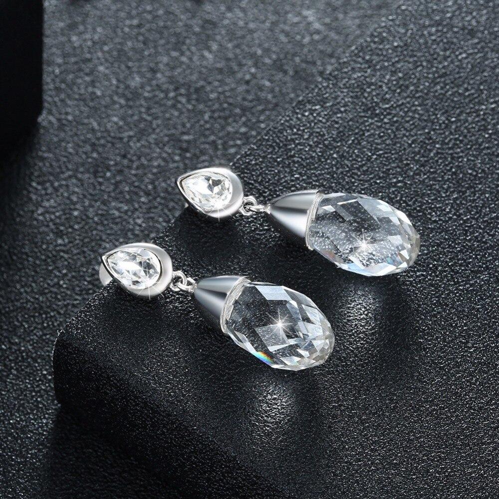 Lekani Cristais Joias de Casamento Brincos Reais de Prata S925 Gota D'água Para Mulheres Festa Moda Piercing Joias