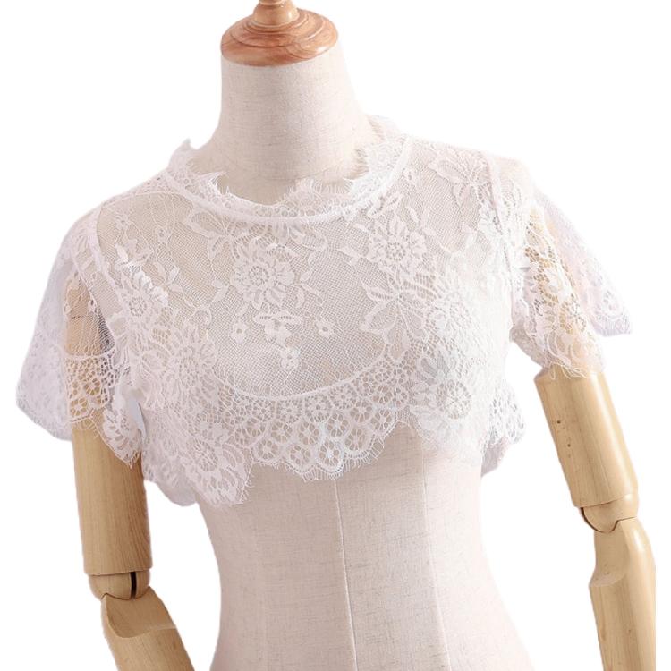 

Detachable Blouse False Collar Embroidered Lace Bottoming Shirt Cover Lace Made Necklace Shoulder Covering XL білий
