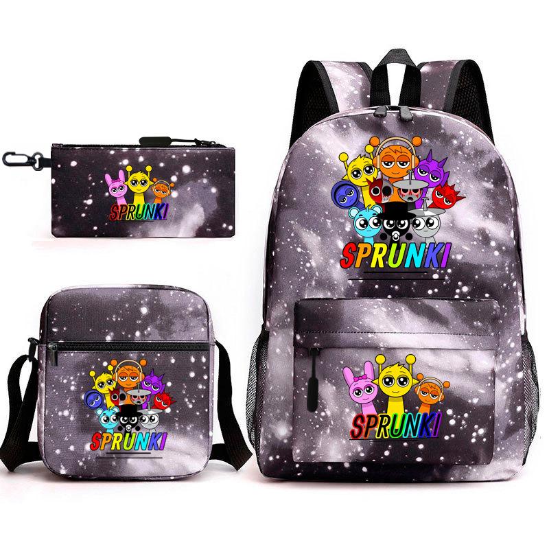 Rhythm box game merchandise student bag sprunki cartoon starry sky backpack leisure bag 3-piece set D