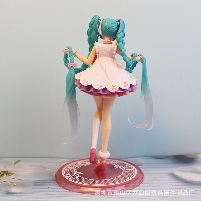 Creative Cartoon Hatsune Miku Virtual Singer Manga Figurines Green Long Hair Pink Skirt Kawaii Girl PVC Action Figure Model Toy