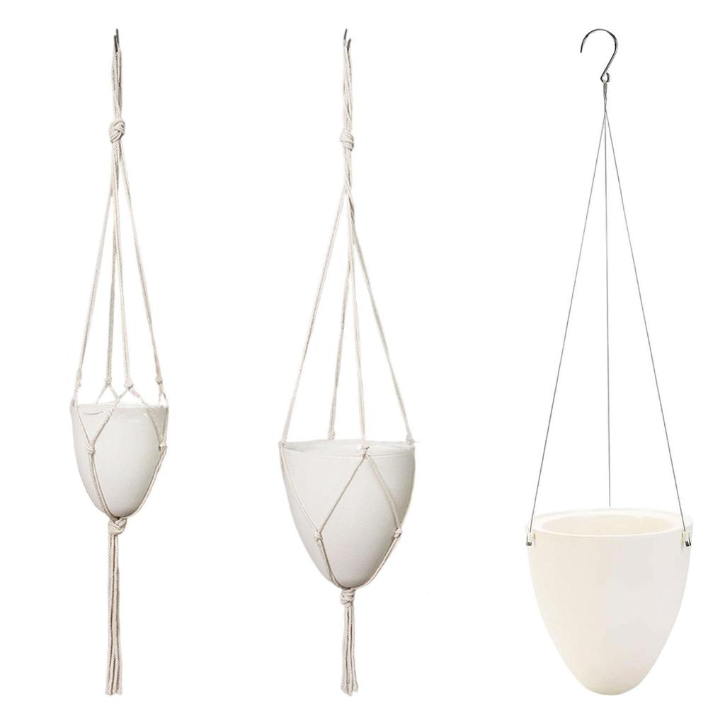 Decorative Self Watering Hanging Plant Pot White ABS Flower Basket with Eggshel Design for Balcony and Indoor Outdoor Garden