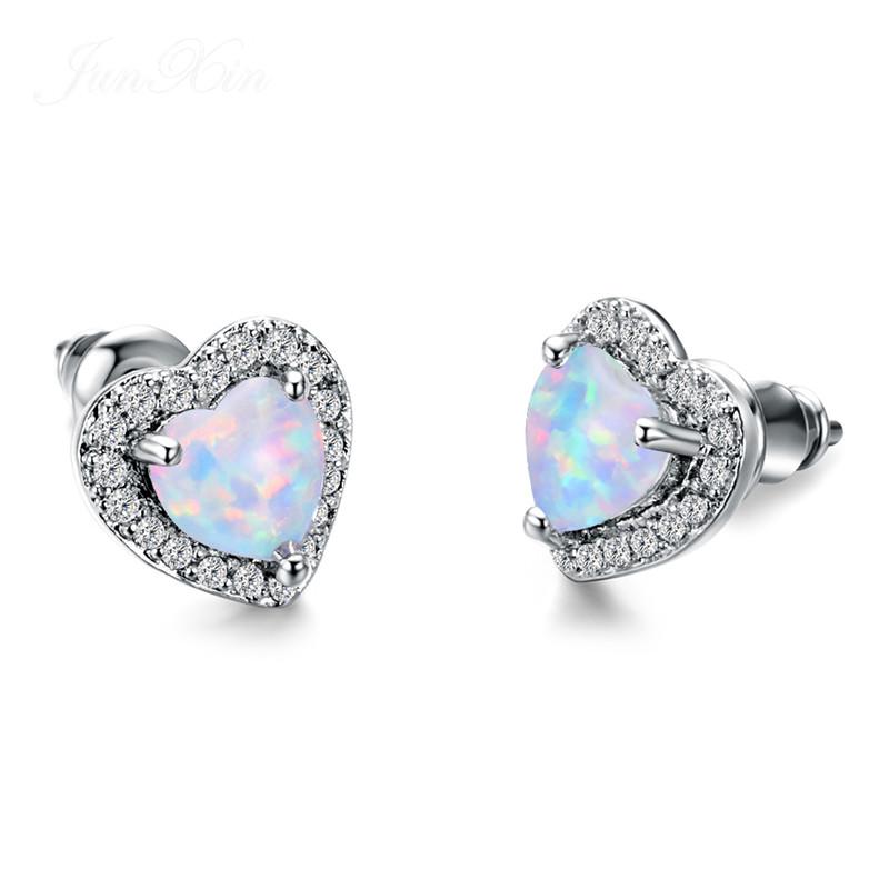 Luxury Female Black/Green/Red/Blue/White Stud Earring Fashion Small Opal Heart Earrings For Women Vintage Wedding