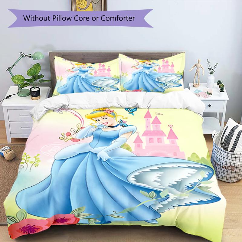 3pc Cinderella and Snow White Cartoon Children's Duvet Cover Set - Super soft (1*Duvet Cover + 2*Pillowcase, Without Core)