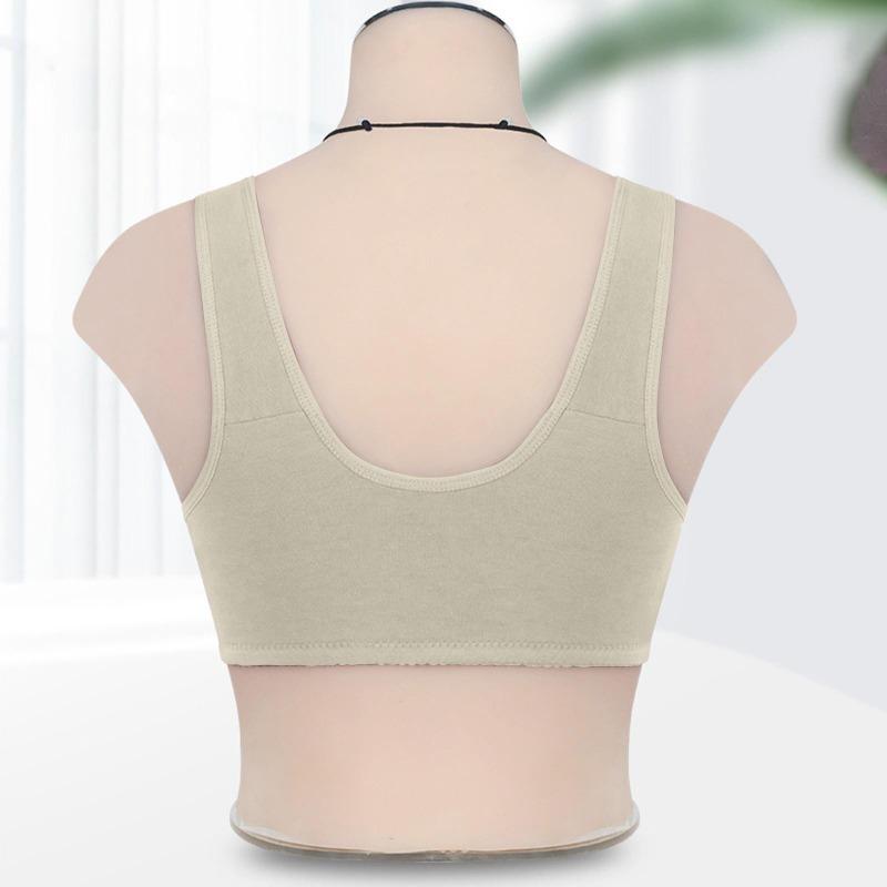Women's Middle-aged And Elderly Large Size No Steel Ring Front Buckle Wide Shoulder Strap Soft Cotton Cup Bra