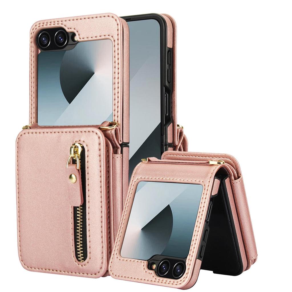 Elegant Foldable Crossbody Case for Samsung Z Flip 7 with Zipper Coin Purse and Card Holder