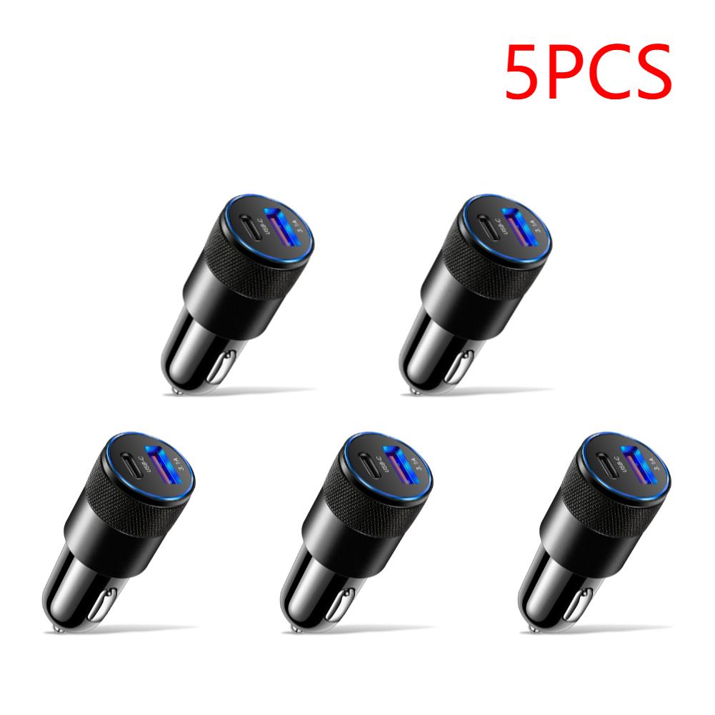 1-5Pcs 2 in 1 Mini USB Car Charger Type C 12V 3.1A 15W PD Cigar Jack Fast Charging Adapter for Mobile Phone Car Power Bank