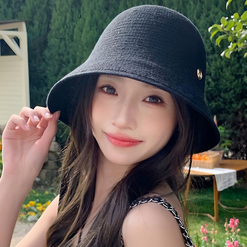 Sommer neuer Hut Damenmode vielseitig klein frisch gestrickt süßer Fischerhut Sonnenschutz Sonnenblende Schleife