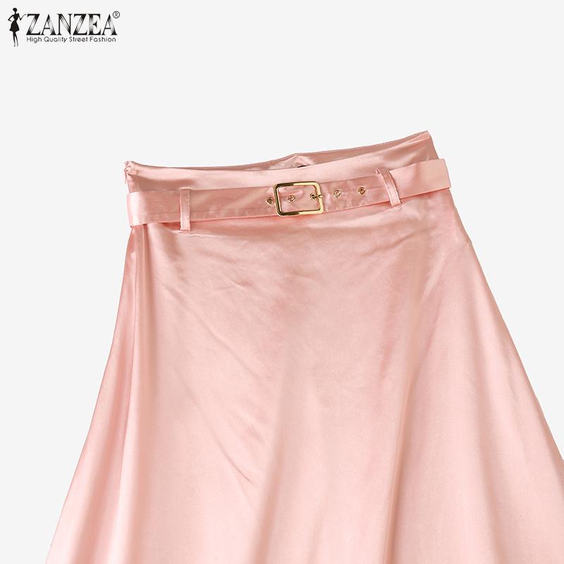 ZANZEA Womens Casual Solid Color Loose Satin Skirts