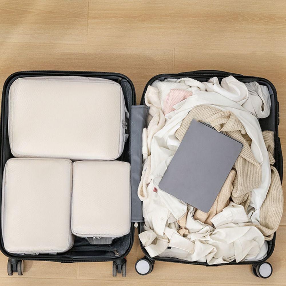 4pcs Foldable Compression Packing Cubes Bag Multi-Purpose Luggage Storage Cases  Travel