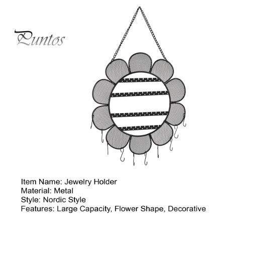 Multi-functional Jewelry Display Rack Earrings Stand with Metal Chain Flower Shape Grid Design Large Hooks Holder Capacity Wall Decoration Hanging