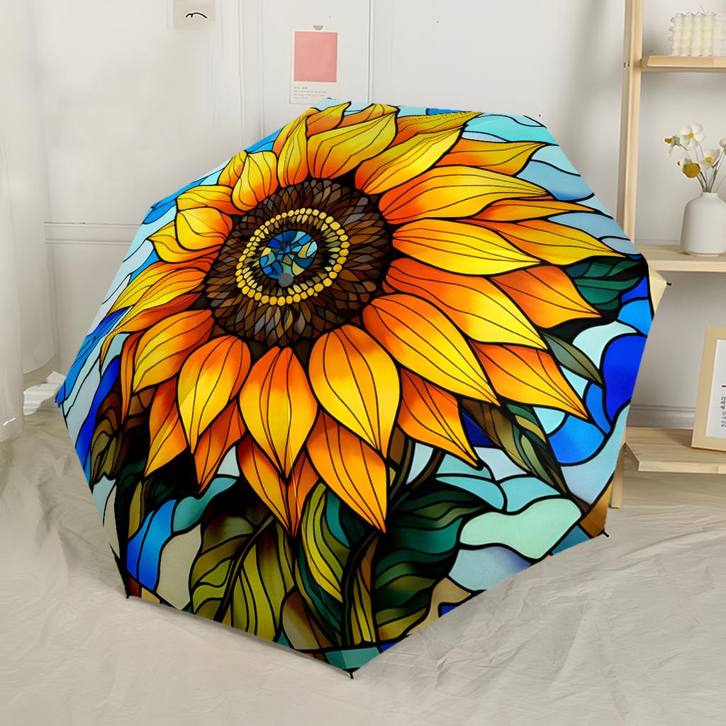 Cosmic Sunflower Bloom Compact Travel Automatic Umbrella with 8-Rib Compact Design All-Season Umbrella for Travel Elegant Women's Umbrella