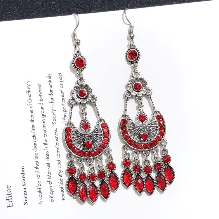 Retro crystal fringed earrings femininity versatile personality long earrings fashion court earrings