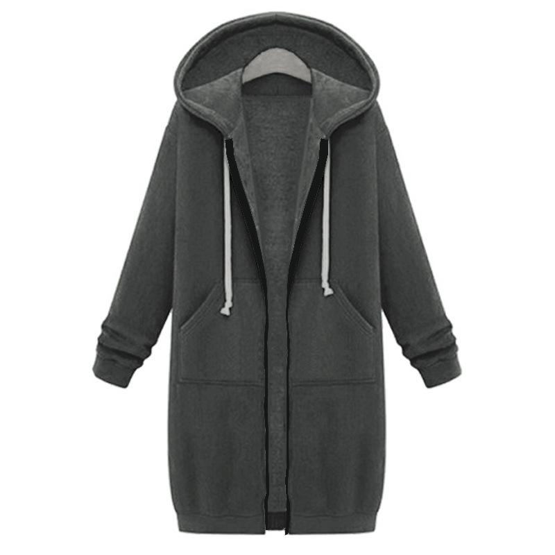 Plus Size Casual Thicken Hooded Women Zip Up Long Sweater