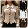 Womens Slim Fit Long Sleeve Button-Up Shirt With Color Block Design Office Wear