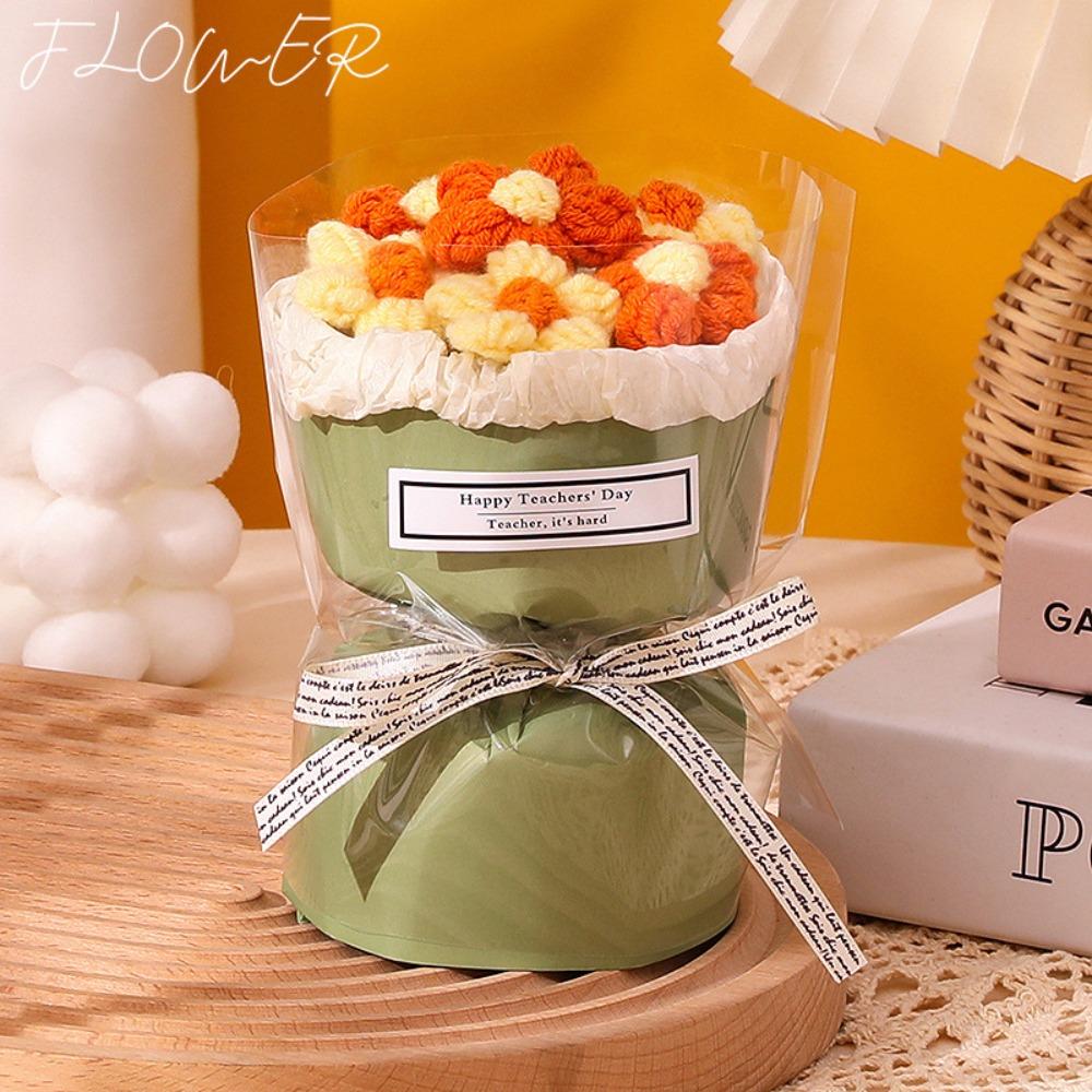Buquê de Flores Artificiais de Crochê Flor Eterna Feita à Mão Buquê de Formatura Presente de Dia das Mães Aniversário