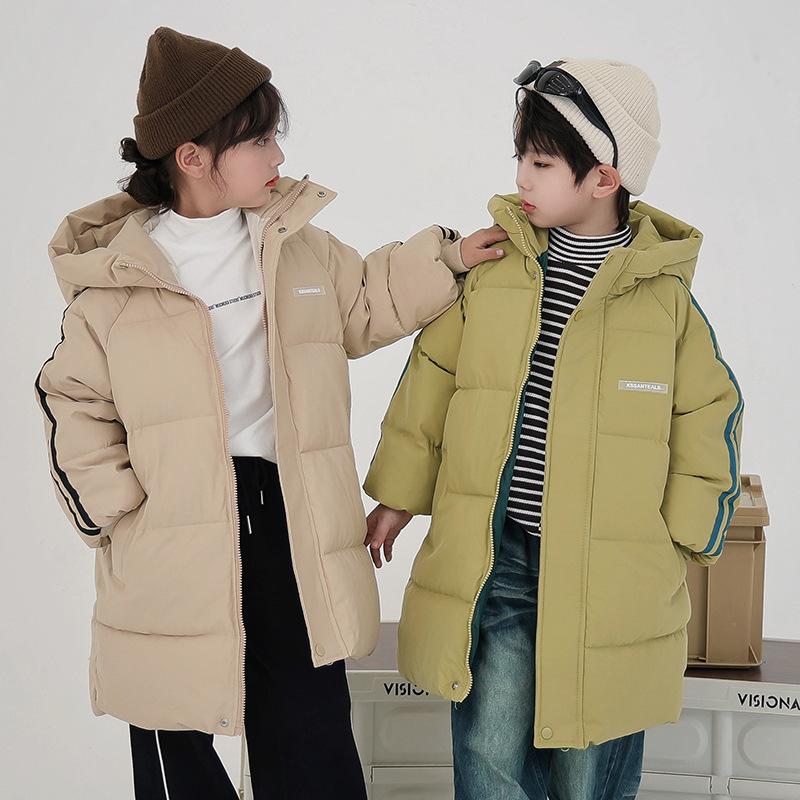 New children's winter warm mid-length lightweight fashion versatile thickened warm hooded down cotton jacket