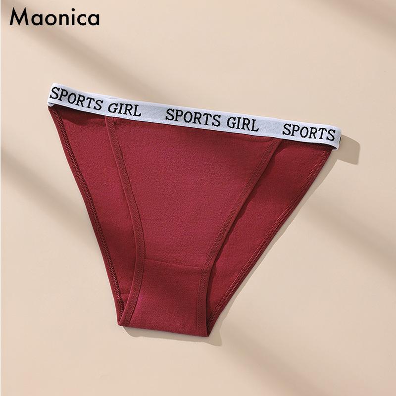 European Size Sexy Letter Sports Women's Underwear Side Hollow Briefs Breathable Seamless Pure Cotton Bikini Underwear