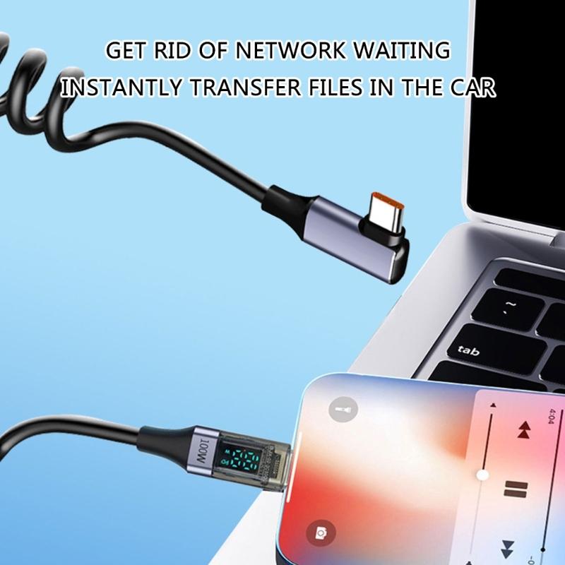 USB Typ C Federdatenkabel 90-Grad-Winkelstück PD100W Schnellladekabel mit Digitalanzeige für Laptops Tablets Telefone