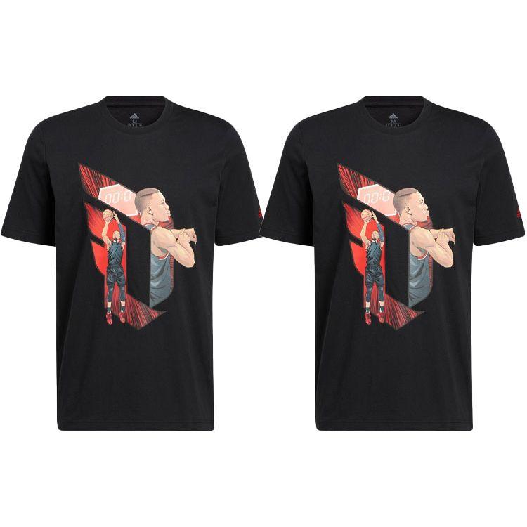 Adidas Dame Basketball Cartoon Sports Crew Neck Breathable Short Sleeve T-Shirt Men Tops Black HS4322