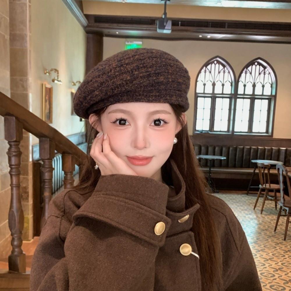 Polyester Women Knitted Beret Hat Spring Summer Girls Vintage Beret Hat Casual Wear