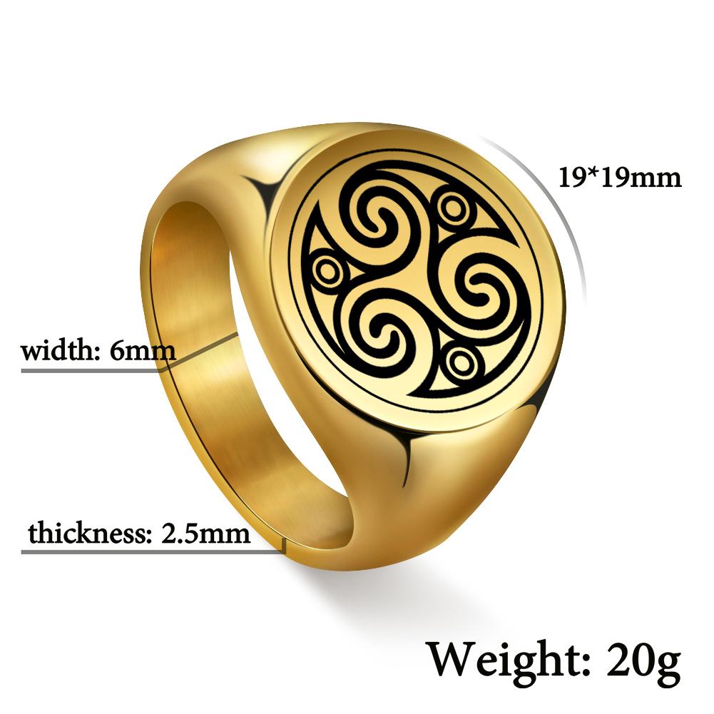 LIKGREAT Edelstahlringe für Männer, Triskele, dreifache Spirale, Symbol, Amulett, Solomon, Siegelring, Punk, okkulter, magischer, heidnischer Talisman 10
