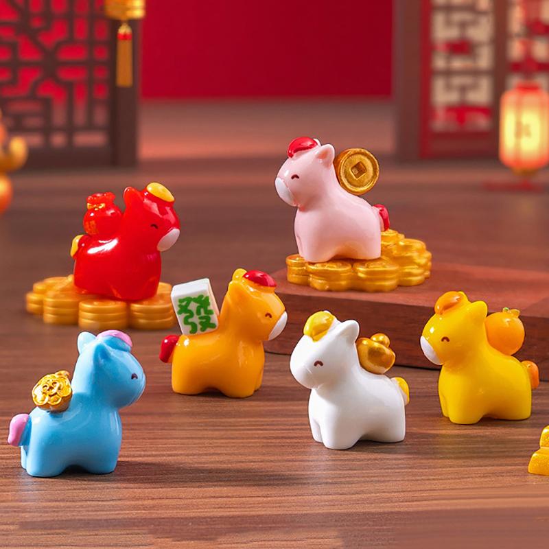 Hot Sale 2026 New Year Figurines Miniatures Cartoon Lucky Horse Micro Landscape Ornaments Home Desk Decorations Room Decor Gift