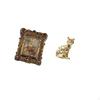 Hand Carved Floral Cat Statue Photo Frame Decorative Figurine Picture Holder Tabletop Wall Mounted
