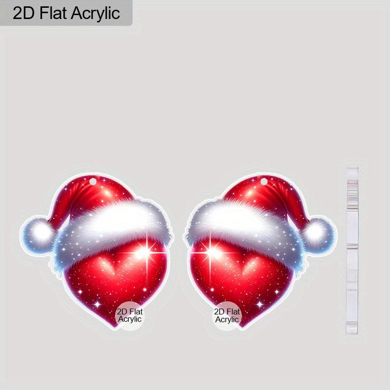 2D Flat Christmas Cartoon Red Christmas Hat Heart Double-sided Pattern Earrings Jewelry Gift for Women Female