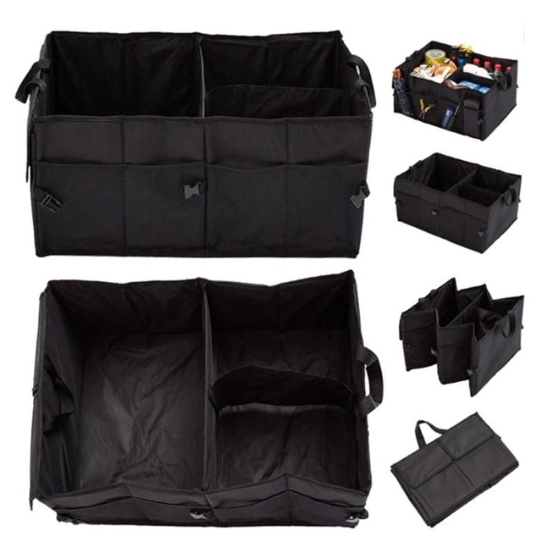 Black Car Trunk Organizer Foldable - Large Capacity Multi-compartments Space-saving Camping Use
