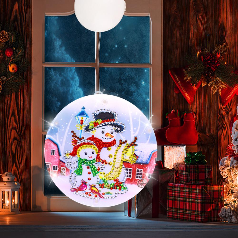 Doppelseitige Weihnachts-Thema Diamantmalerei Batteriebetriebener Kronleuchter 5D DIY Diamantmalerei Fensterlicht für Fensterdekoration