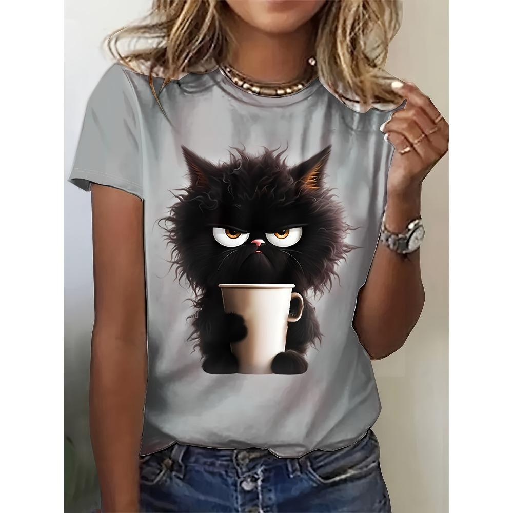 Cute Animal Pattern 3D Digital Printing Women's Trendy Round Neck Short Sleeved T-shirt