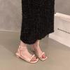 French thick heel silver thin strap sandals fairy shoes 2025 new summer with skirt bow Roman shoes