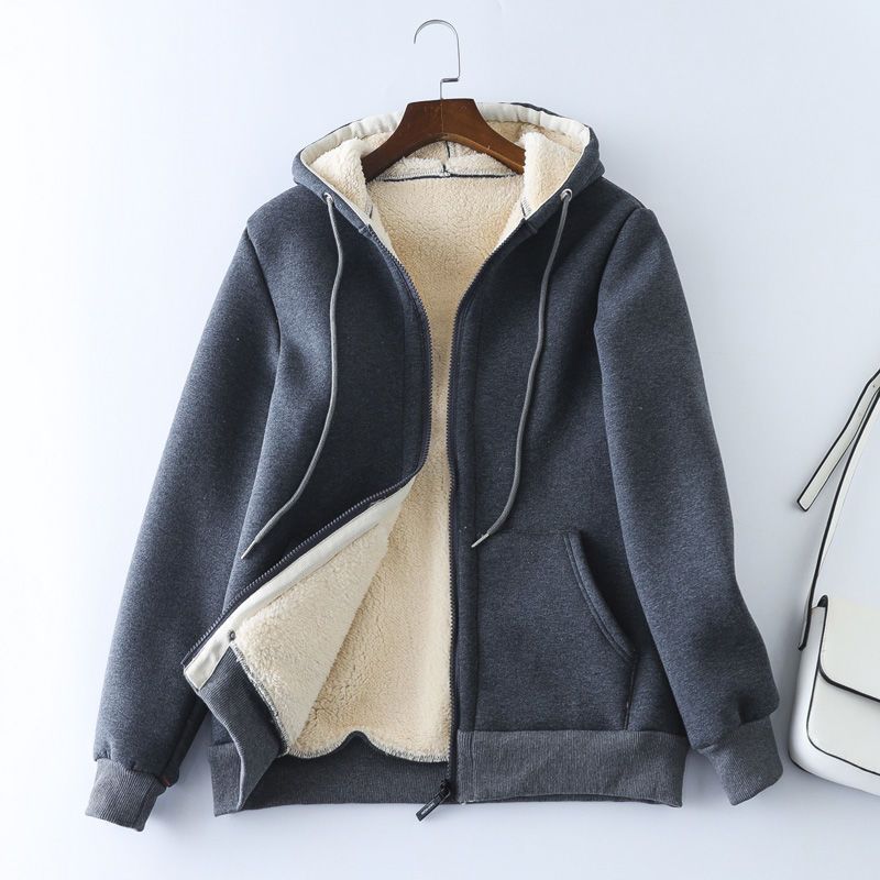 Thick Fleece Hooded Jacket Autumn and Winter Loose Casual Warm Sportswear Cardigan Hooded Sweatshirt for Women