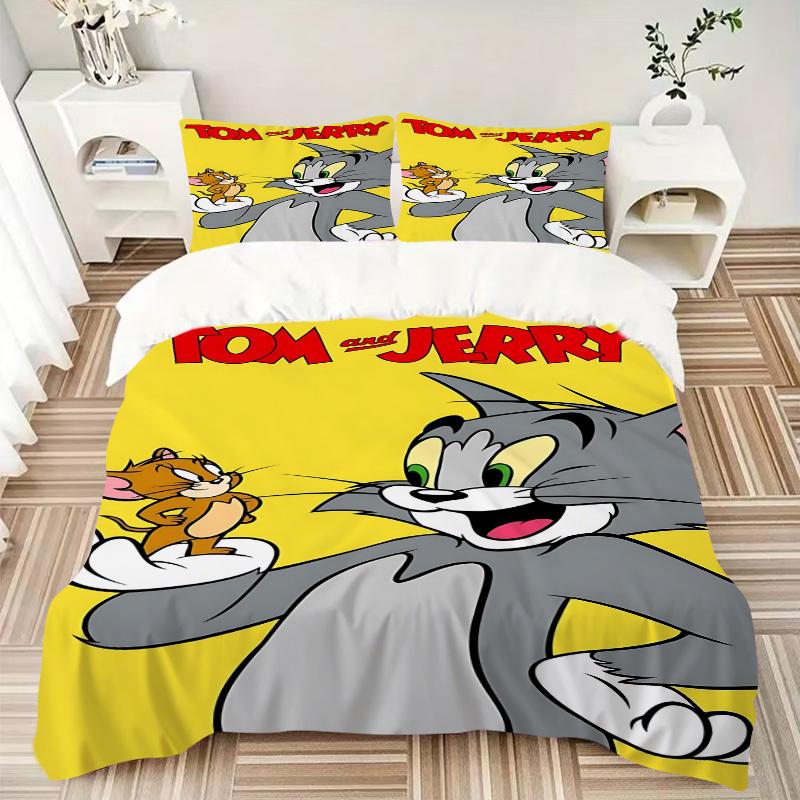 3pcs Tom, Jerry Duvet Cover Set, 1 Duvet Cover + 2 Pillowcases (No Insert), High-Definition Print for All Seasons,Durable Yy251103002