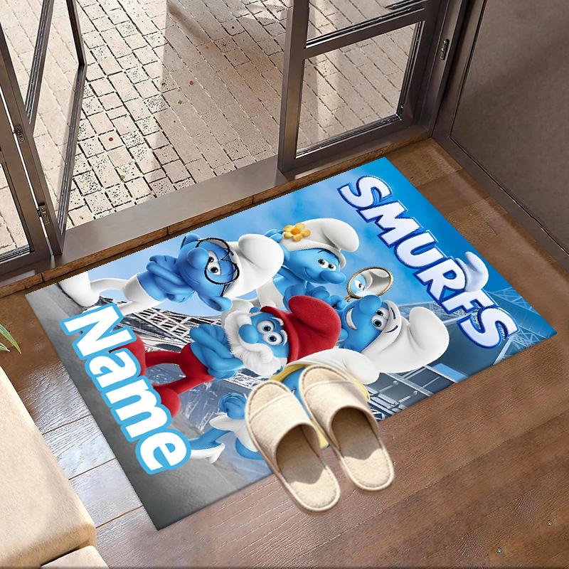 Custom Name Personalized Blue Smurfs Print Carpet, Versatile Home Decor Rug, for Playroom, Apartment, Balcony, Entryway, Hallway Gift