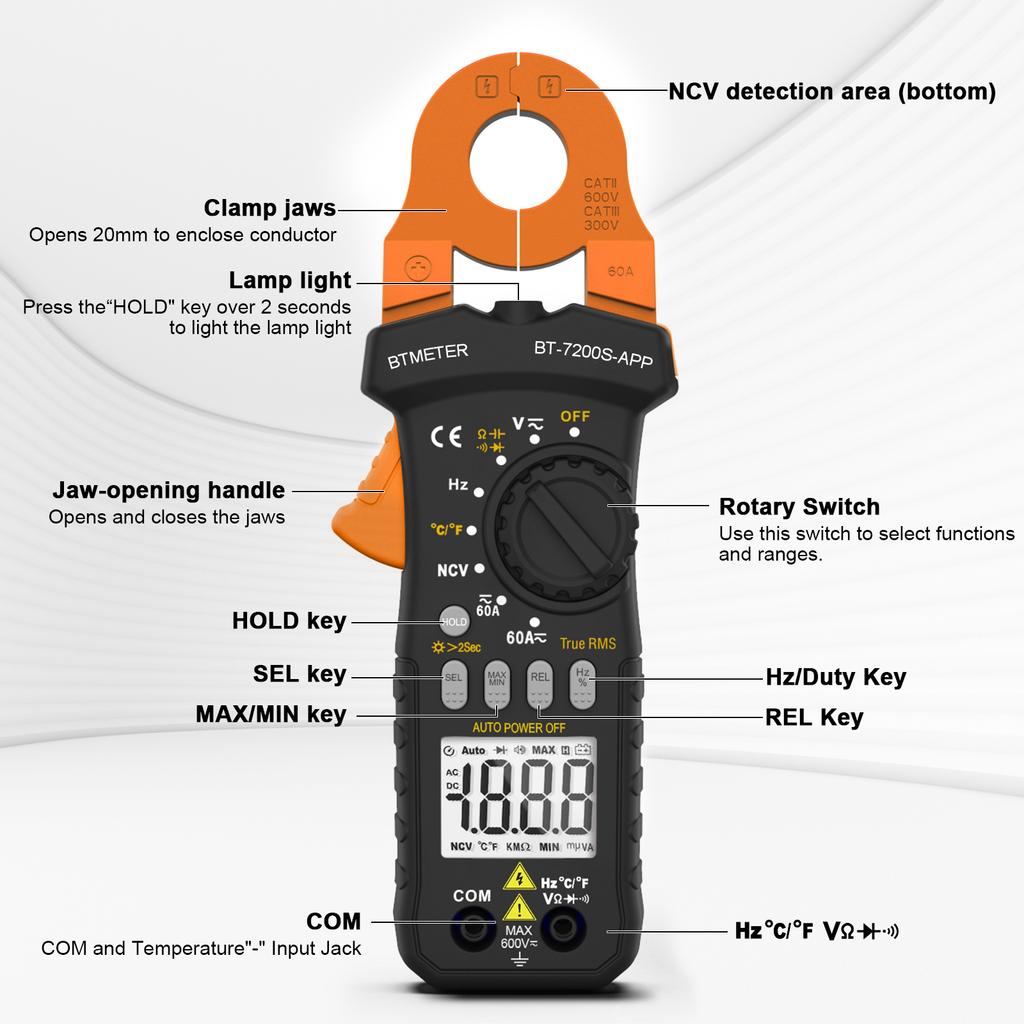 Best Bluetooth Clamp Meter For Beginners, AC/DC Voltage & Current, Non-Contact Voltage Detection,  Auto-Ranging Multimeter Tools