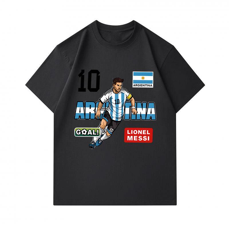 Men's 100% Cotton Crew Neck Short Sleeve T-Shirt, Argentina Soccer No.10 Lionel Messi Print Casual Sport Tee for Fans Daily Wear