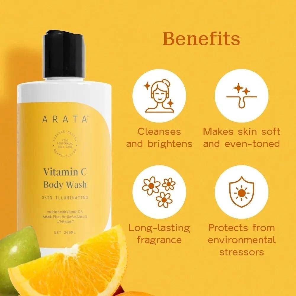 Arata 1% Vitamin C Daily Glow Body Wash For Soft & Even Toned Skin - 300ML