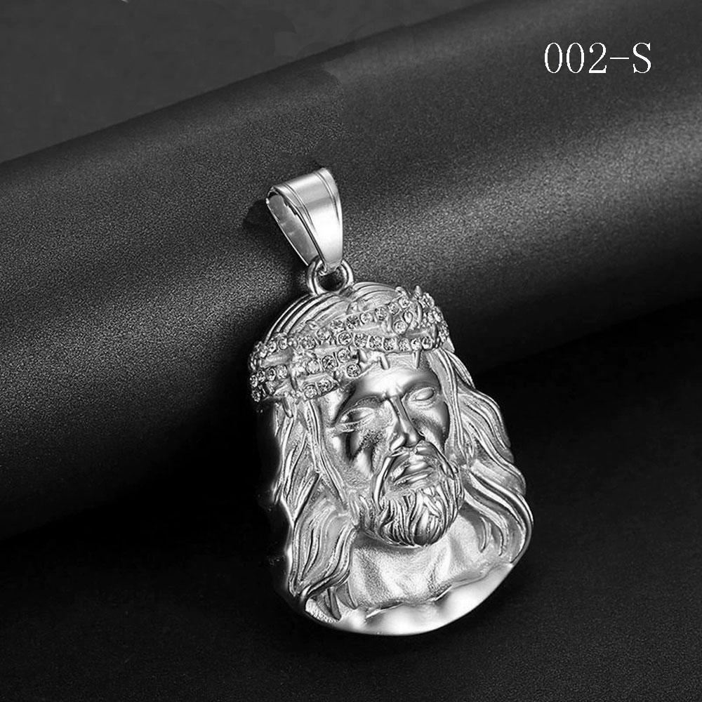 Collana Ciondolo Ritratto Placcato Oro in Acciaio Inossidabile Titanio Dio Gesù Testa Umana con Catena da 3 mm per Uomini Donne Gioielli Hip Hop