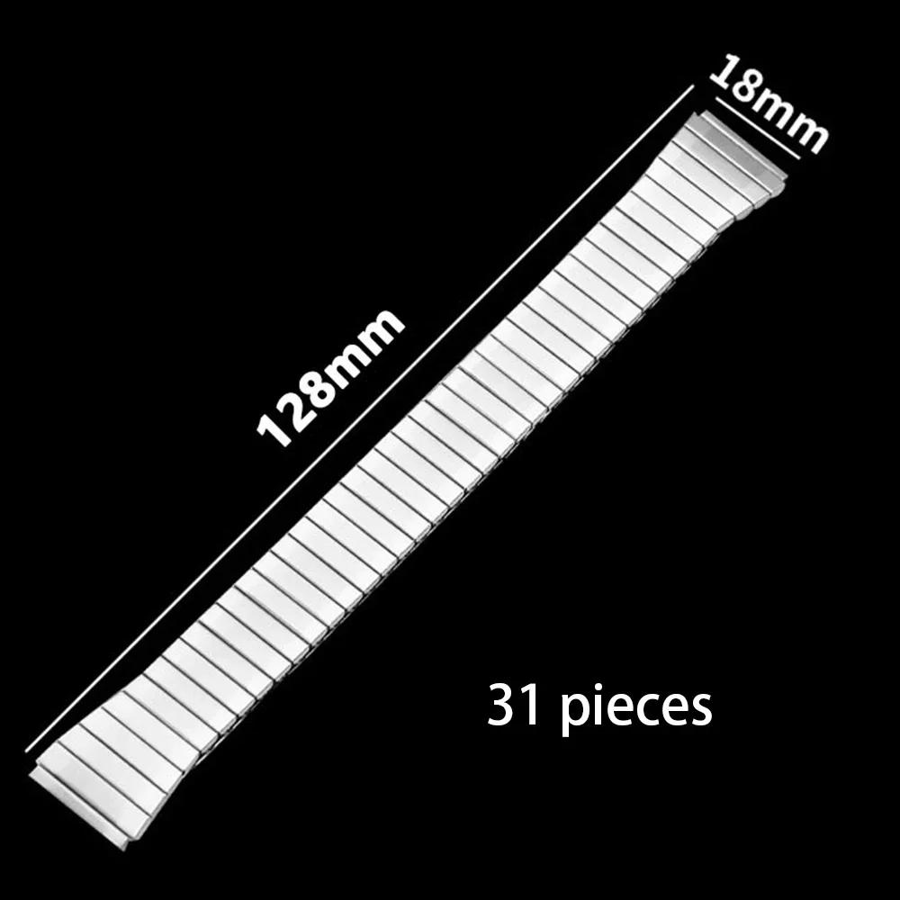 

Universal Elastic Stainless Steel Watch Strap 18mm Polished Silver Metal Wristband High Quality Men Women Bracelet Accessories 18mm