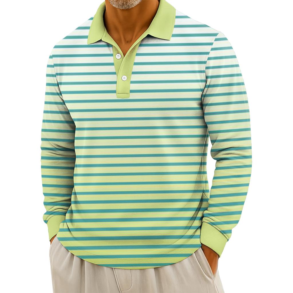 Men's Casual Striped Print Button-Up Long-Sleeve Tops
