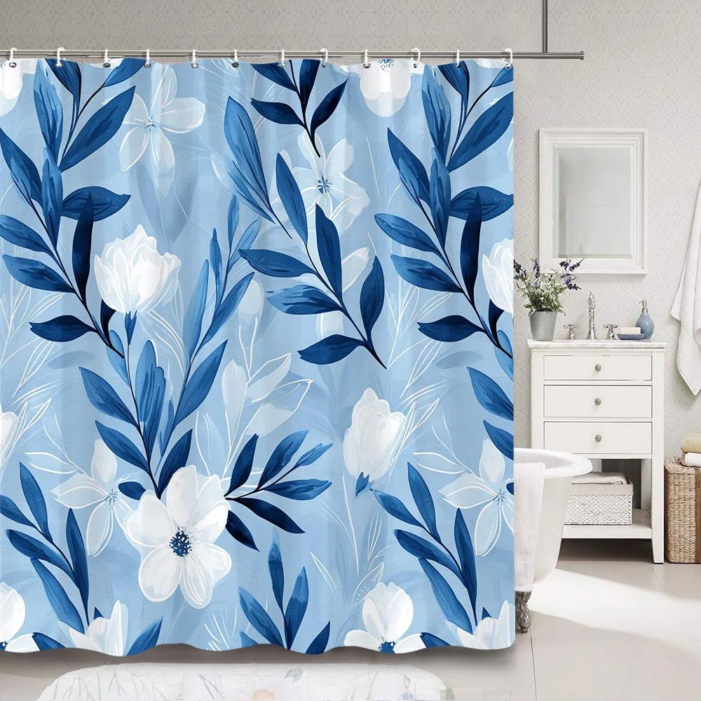 Zasłona prysznicowa w kształcie liścia Prosta, nowoczesna, kolorowa, z poliestru, zasłona prysznicowa z motywem liści, dekoracja łazienki z haczykami, akcesoria łazienkowe